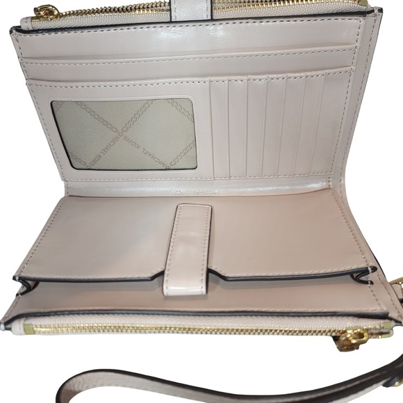 Michael Kors‎ Double Zip Wristlet Pale Pink Pebble Leather Wallet - Picture 5 of 16